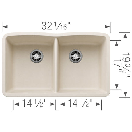 Blanco 32 inch Diamond Double Bowl Undermount Silgranit Kitchen Sink 50/50 - BUILDMYPLACE