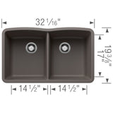 Blanco 32 inch Diamond Double Bowl Undermount Silgranit Kitchen Sink 50/50 - BUILDMYPLACE