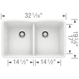 Blanco 32 inch Diamond Double Bowl Undermount Silgranit Kitchen Sink 50/50 - BUILDMYPLACE