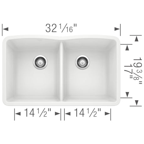 Blanco 32 inch Diamond Double Bowl Undermount Silgranit Kitchen Sink 50/50 - BUILDMYPLACE