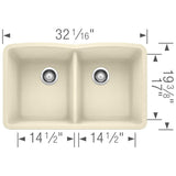 Blanco 32 inch Diamond Double Bowl Undermount Silgranit Kitchen Sink 50/50 - BUILDMYPLACE