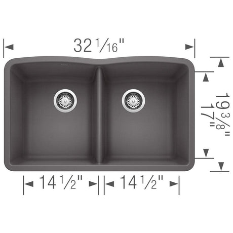 Blanco 32 inch Diamond Double Bowl Undermount Silgranit Kitchen Sink 50/50 - BUILDMYPLACE