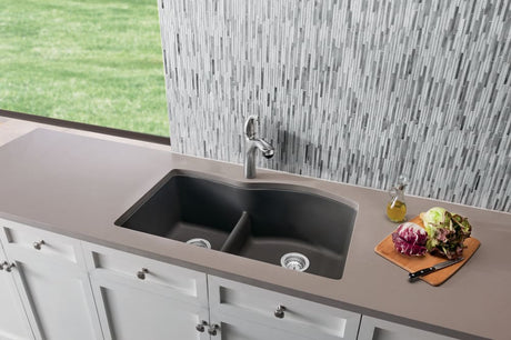 Blanco 32 Inch Diamond Undermount Granite 40/60 Double Bowl Kitchen Sink with Low Divide - BUILDMYPLACE