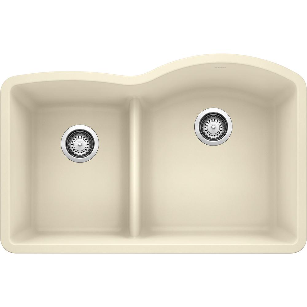 Blanco 32 Inch Diamond Undermount Granite 40/60 Double Bowl Kitchen Sink with Low Divide - BUILDMYPLACE