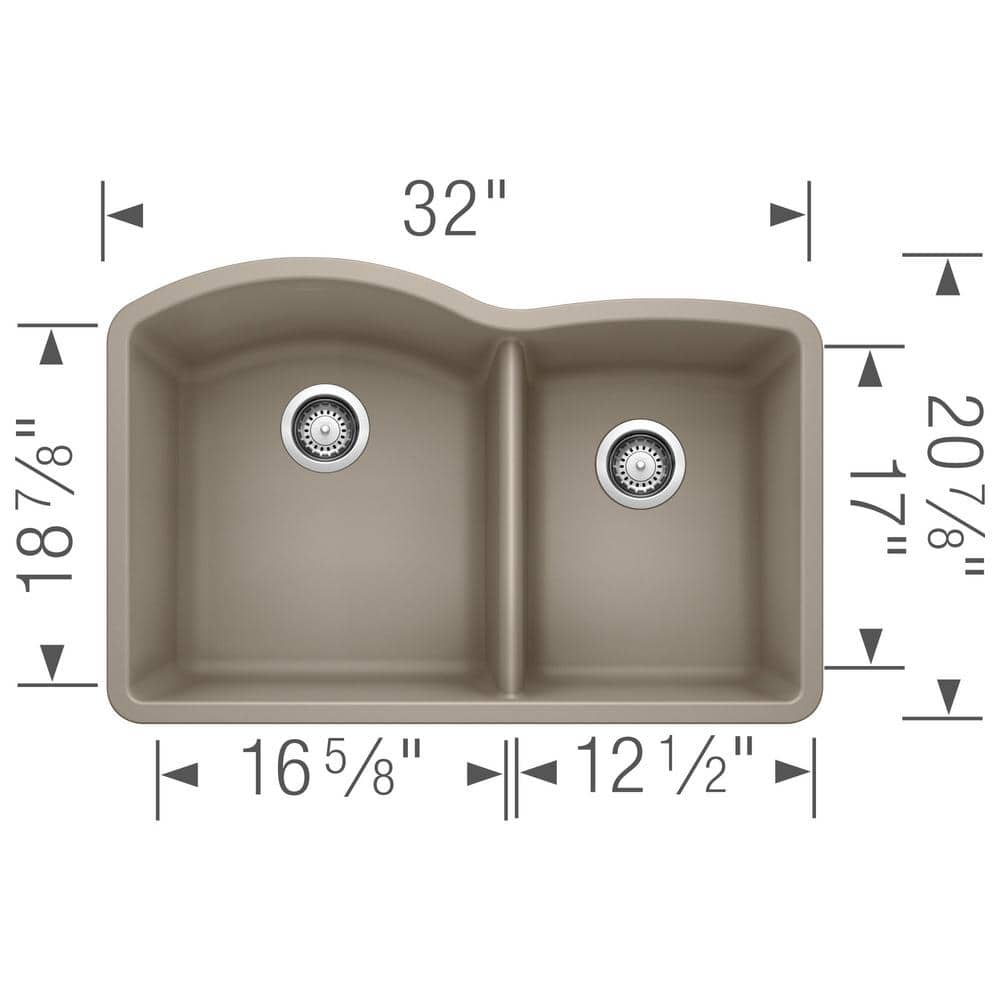 Blanco 32 inch Double Bowl Undermount Kitchen Sink - 60/40 - BUILDMYPLACE