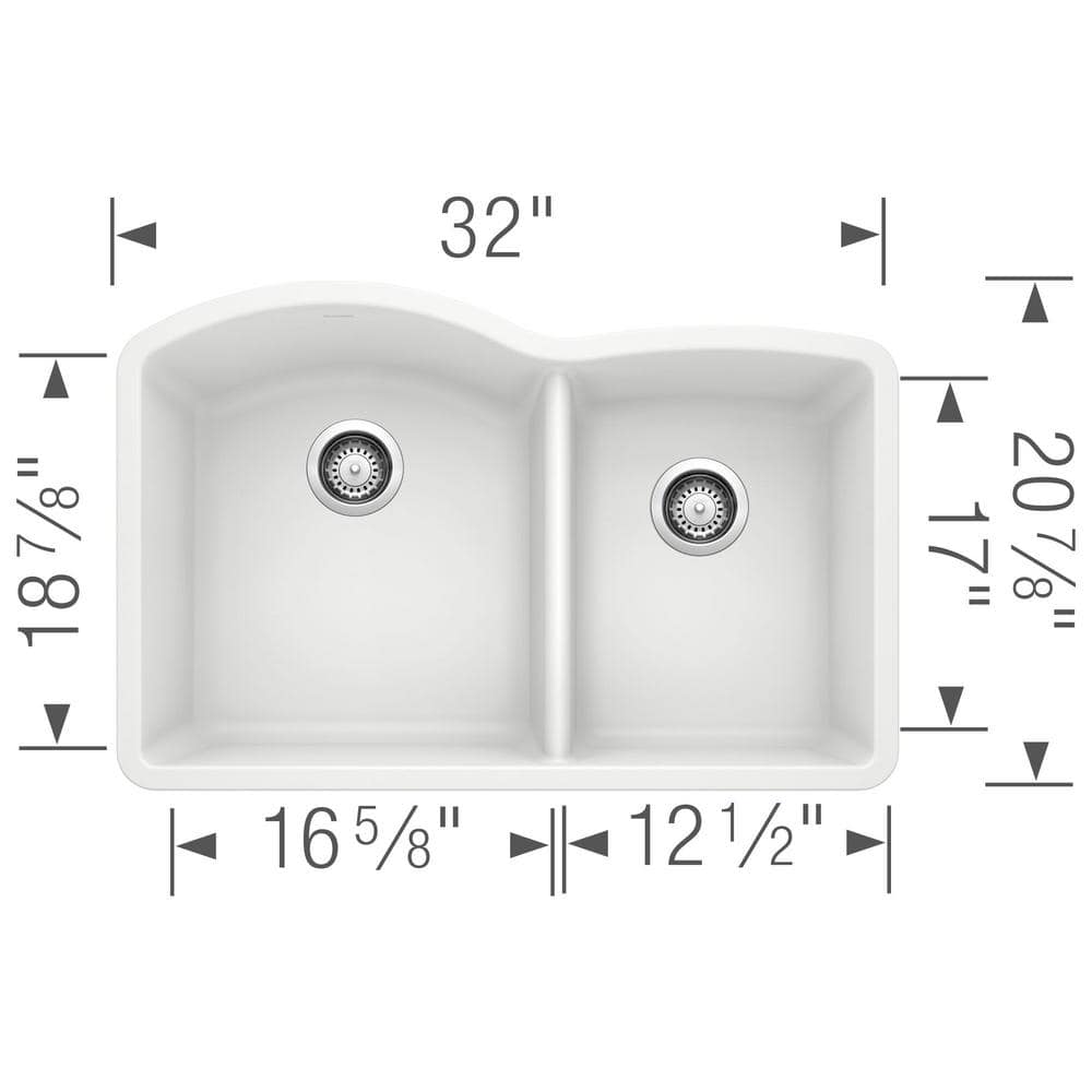 Blanco 32 inch Double Bowl Undermount Kitchen Sink - 60/40 - BUILDMYPLACE