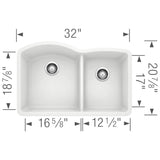 Blanco 32 inch Double Bowl Undermount Kitchen Sink - 60/40 - BUILDMYPLACE