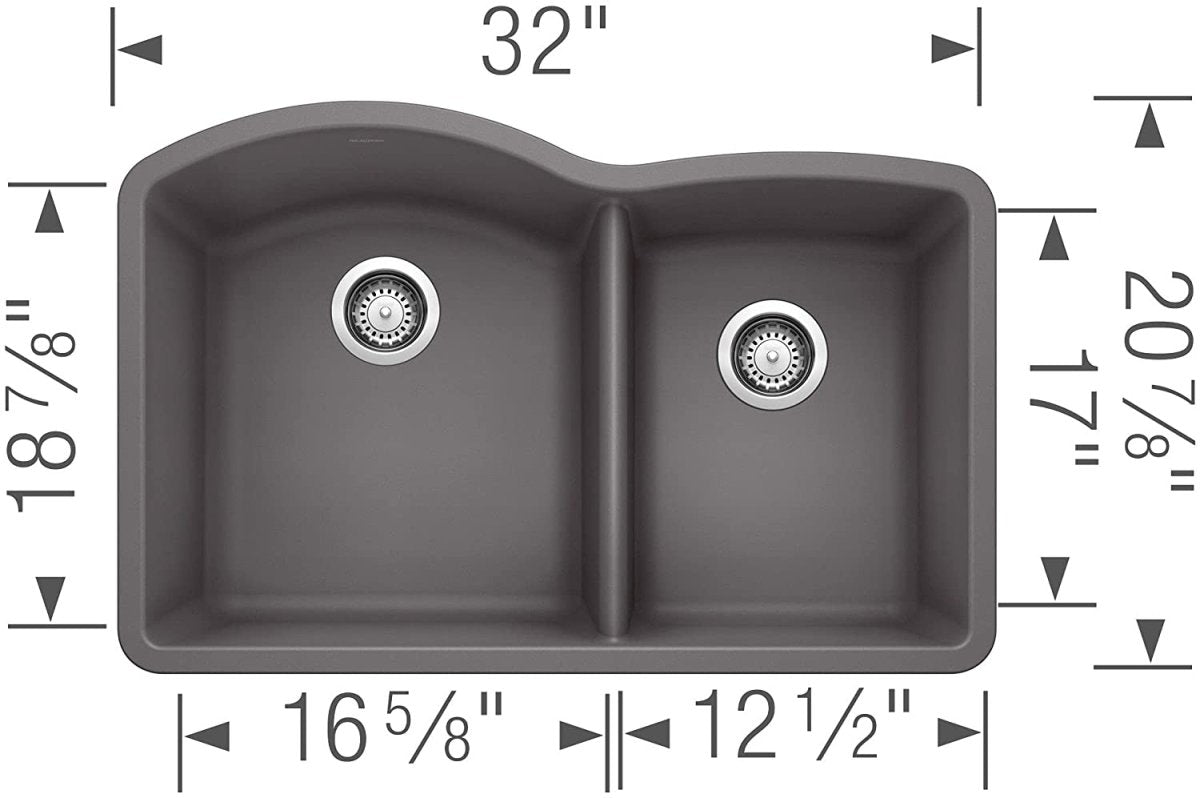 Blanco 32 inch Double Bowl Undermount Kitchen Sink - 60/40 - BUILDMYPLACE