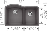 Blanco 32 inch Double Bowl Undermount Kitchen Sink - 60/40 - BUILDMYPLACE