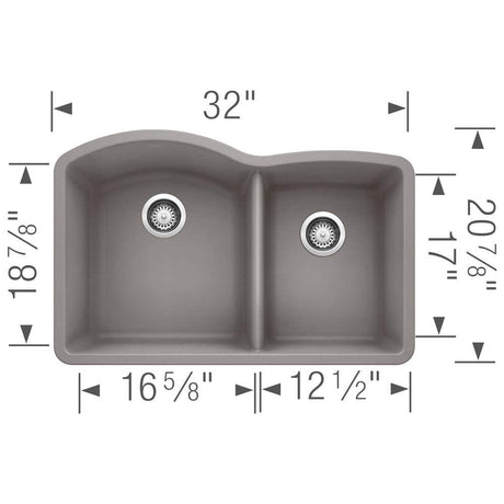 Blanco 32 inch Double Bowl Undermount Kitchen Sink - 60/40 - BUILDMYPLACE