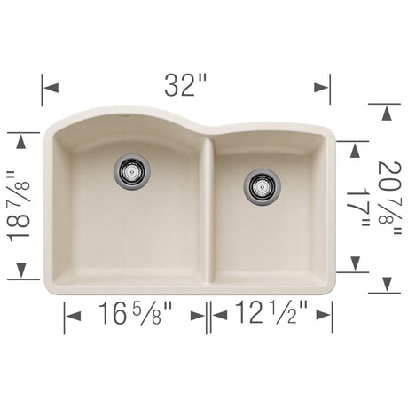 Blanco 32 inch Double Bowl Undermount Kitchen Sink - 60/40 - BUILDMYPLACE