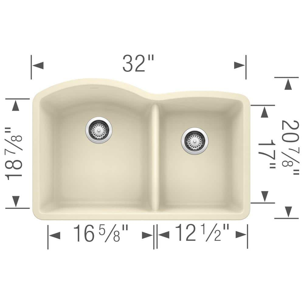 Blanco 32 inch Double Bowl Undermount Kitchen Sink - 60/40 - BUILDMYPLACE