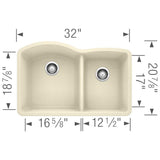 Blanco 32 inch Double Bowl Undermount Kitchen Sink - 60/40 - BUILDMYPLACE