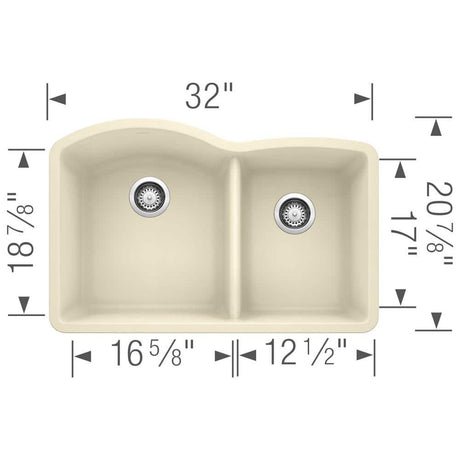 Blanco 32 inch Double Bowl Undermount Kitchen Sink - 60/40 - BUILDMYPLACE