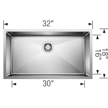 Blanco Cuvee R15 32" Single Bowl Kitchen Sink - BUILDMYPLACE