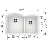 Blanco Diamond 32 Inch 60/40 Double Bowl Undermount Kitchen Sink with Low Divide 60/40 - BUILDMYPLACE