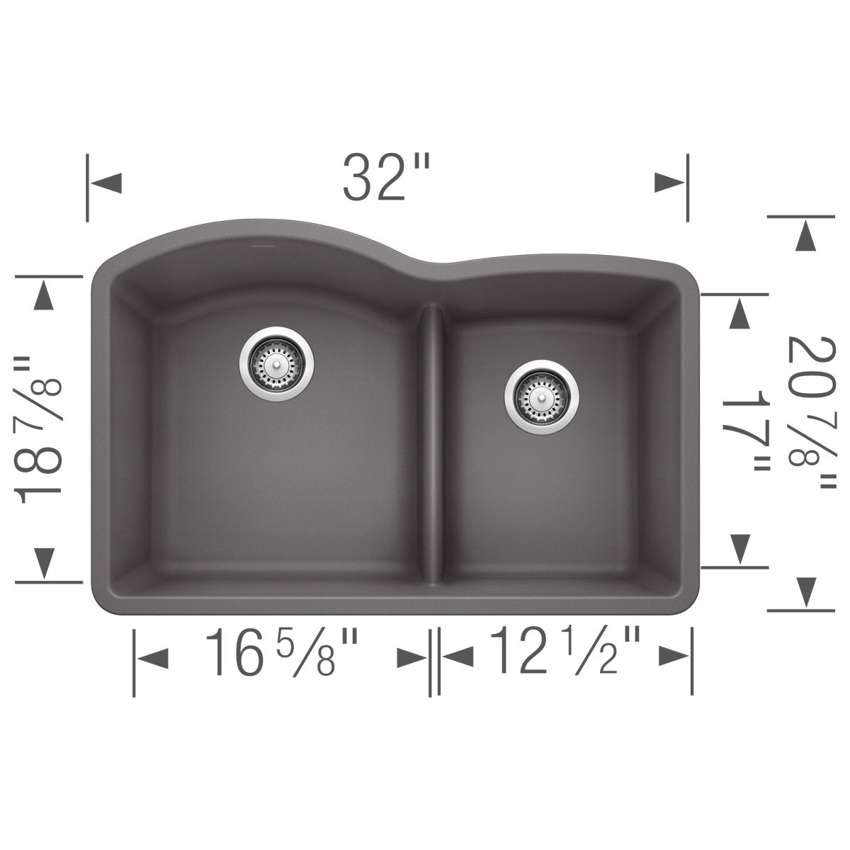 Blanco Diamond 32 Inch 60/40 Double Bowl Undermount Kitchen Sink with Low Divide 60/40 - BUILDMYPLACE