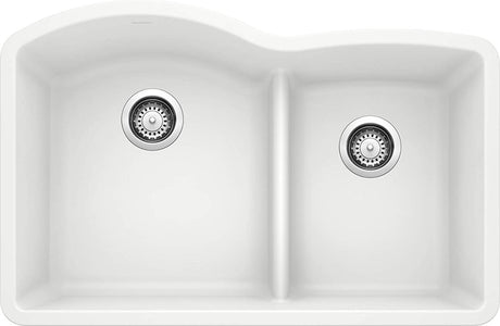 Blanco Diamond 32 Inch 60/40 Double Bowl Undermount Kitchen Sink with Low Divide 60/40 - BUILDMYPLACE