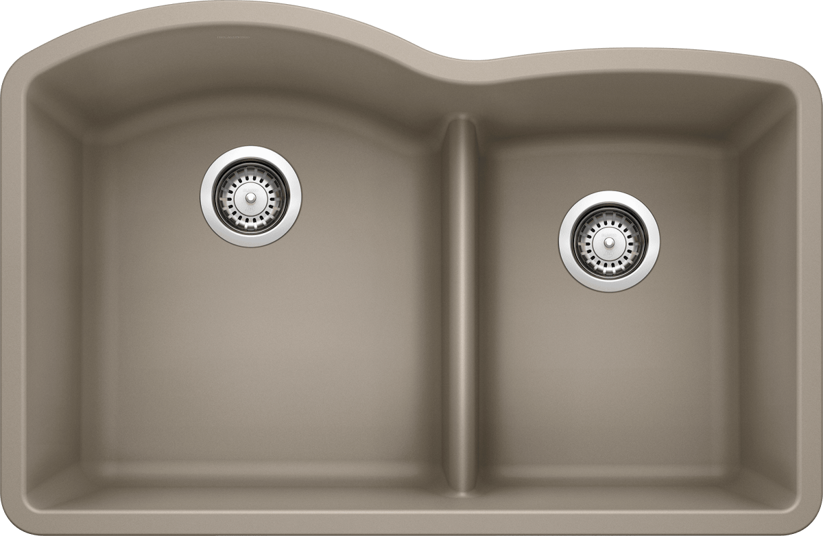 Blanco Diamond 32 Inch 60/40 Double Bowl Undermount Kitchen Sink with Low Divide 60/40 - BUILDMYPLACE