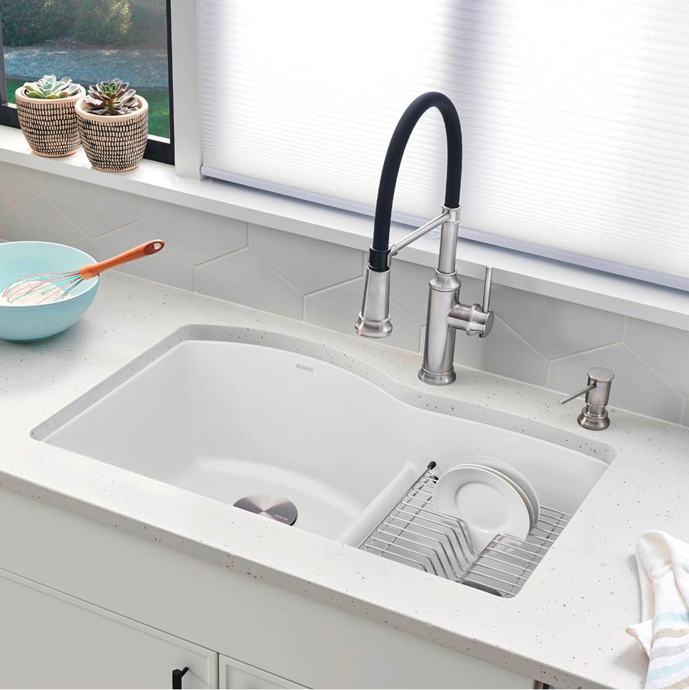 Blanco Diamond 32 Inch 60/40 Double Bowl Undermount Kitchen Sink with Low Divide 60/40 - BUILDMYPLACE