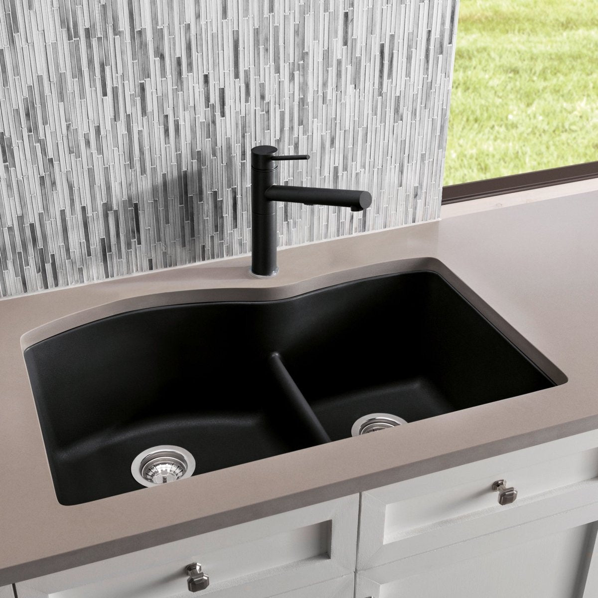 Blanco Diamond 32 Inch 60/40 Double Bowl Undermount Kitchen Sink with Low Divide 60/40 - BUILDMYPLACE