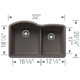 Blanco Diamond 32 Inch 60/40 Double Bowl Undermount Kitchen Sink with Low Divide 60/40 - BUILDMYPLACE