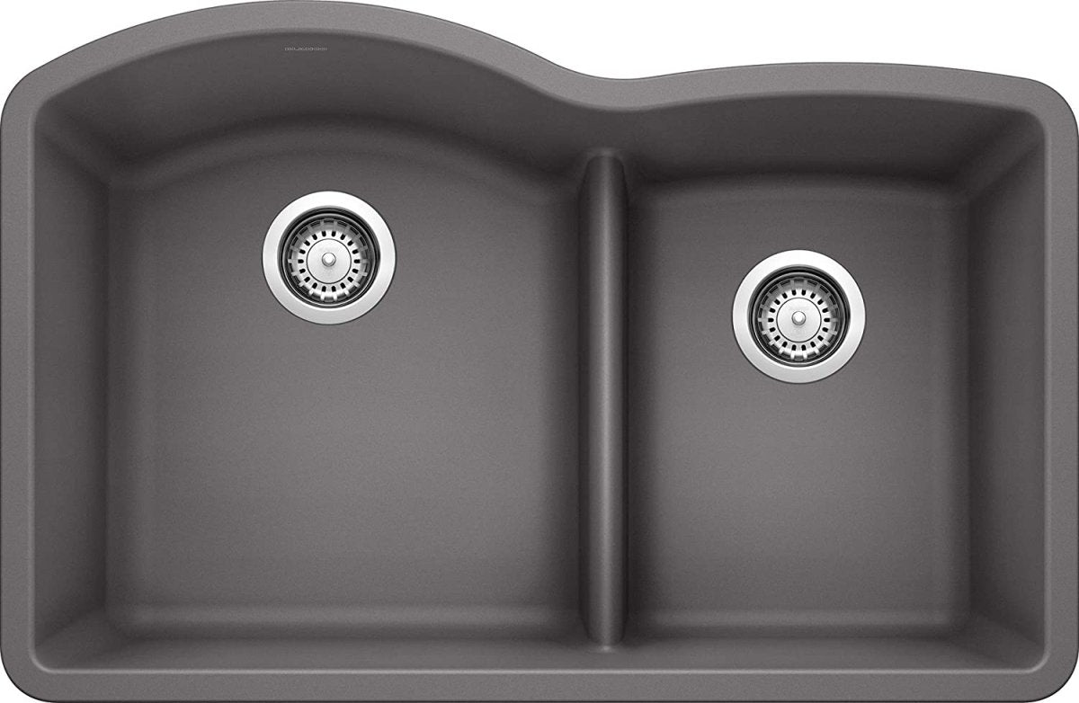 Blanco Diamond 32 Inch 60/40 Double Bowl Undermount Kitchen Sink with Low Divide 60/40 - BUILDMYPLACE