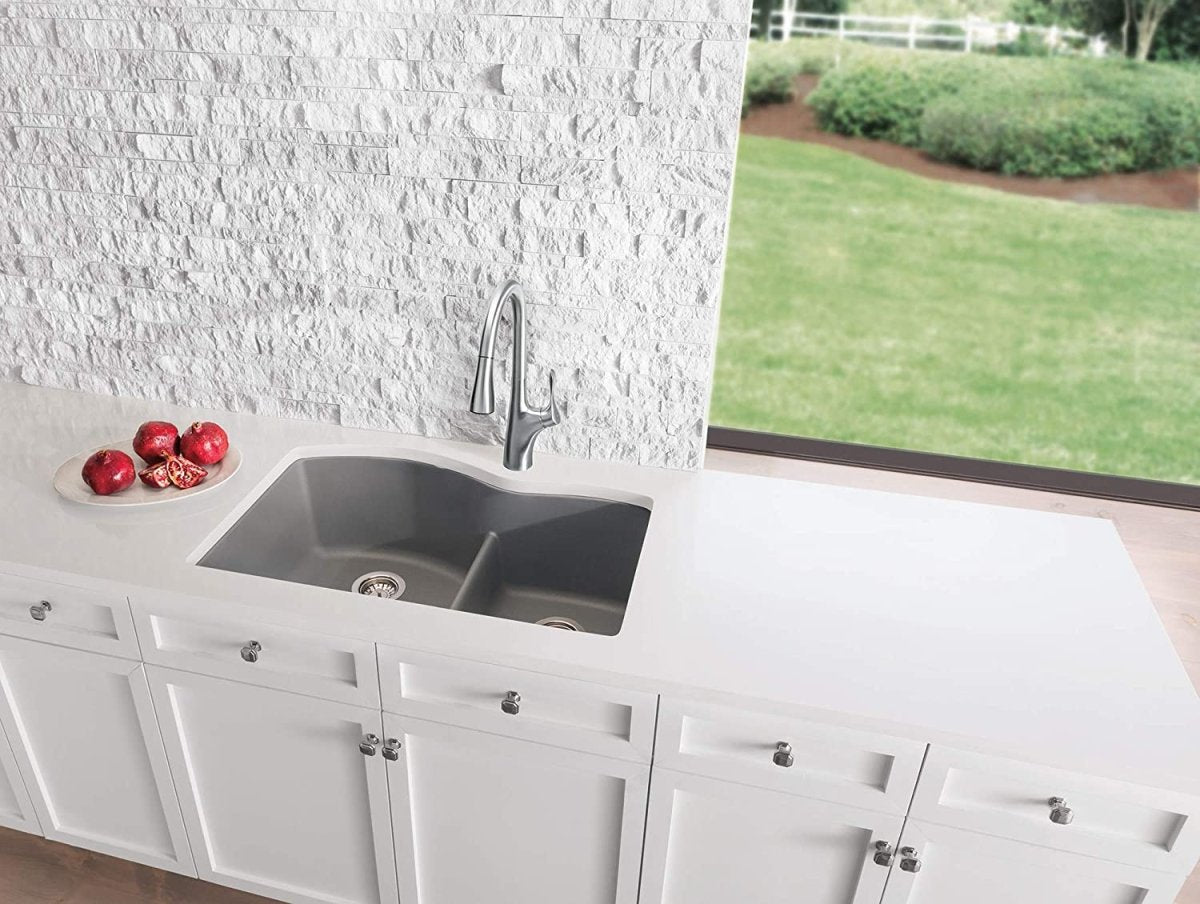 Blanco Diamond 32 Inch 60/40 Double Bowl Undermount Kitchen Sink with Low Divide 60/40 - BUILDMYPLACE