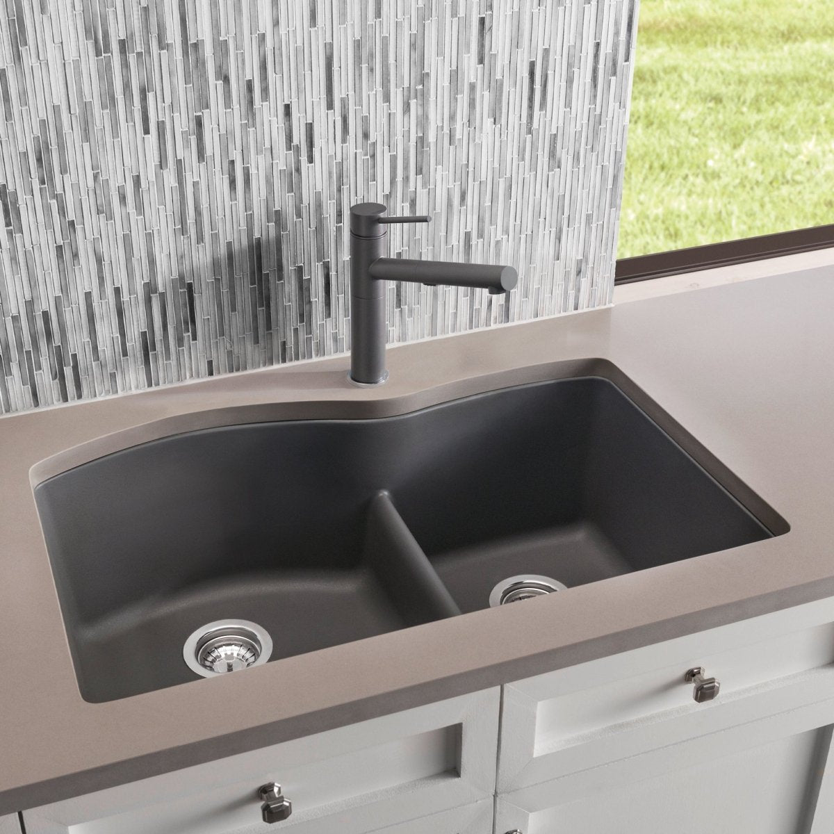 Blanco Diamond 32 Inch 60/40 Double Bowl Undermount Kitchen Sink with Low Divide 60/40 - BUILDMYPLACE