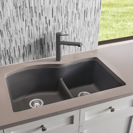 Blanco Diamond 32 Inch 60/40 Double Bowl Undermount Kitchen Sink with Low Divide 60/40 - BUILDMYPLACE