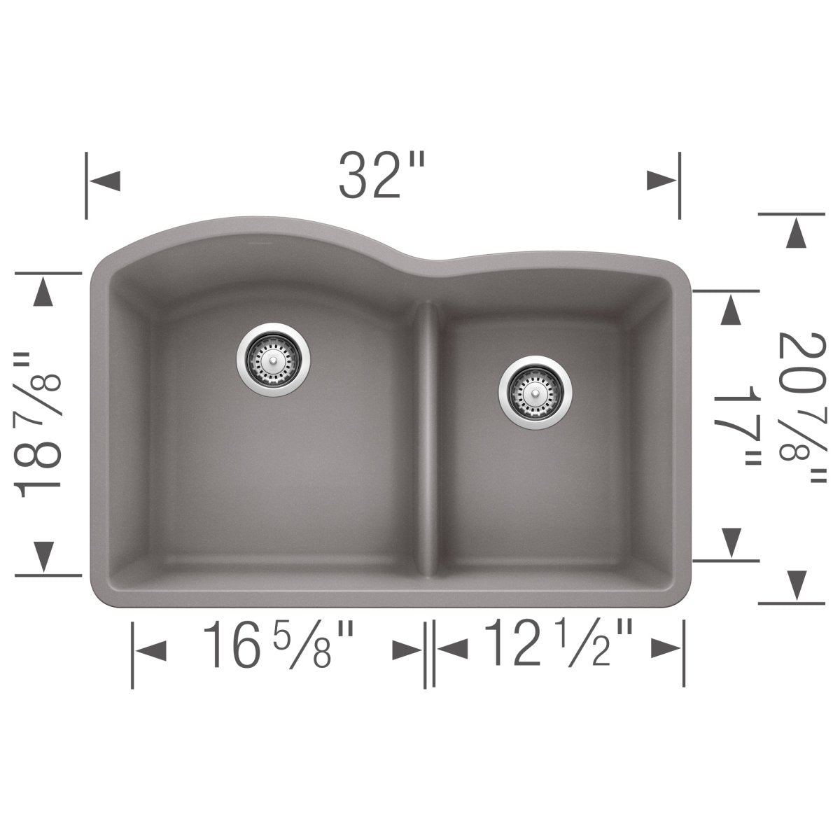 Blanco Diamond 32 Inch 60/40 Double Bowl Undermount Kitchen Sink with Low Divide 60/40 - BUILDMYPLACE