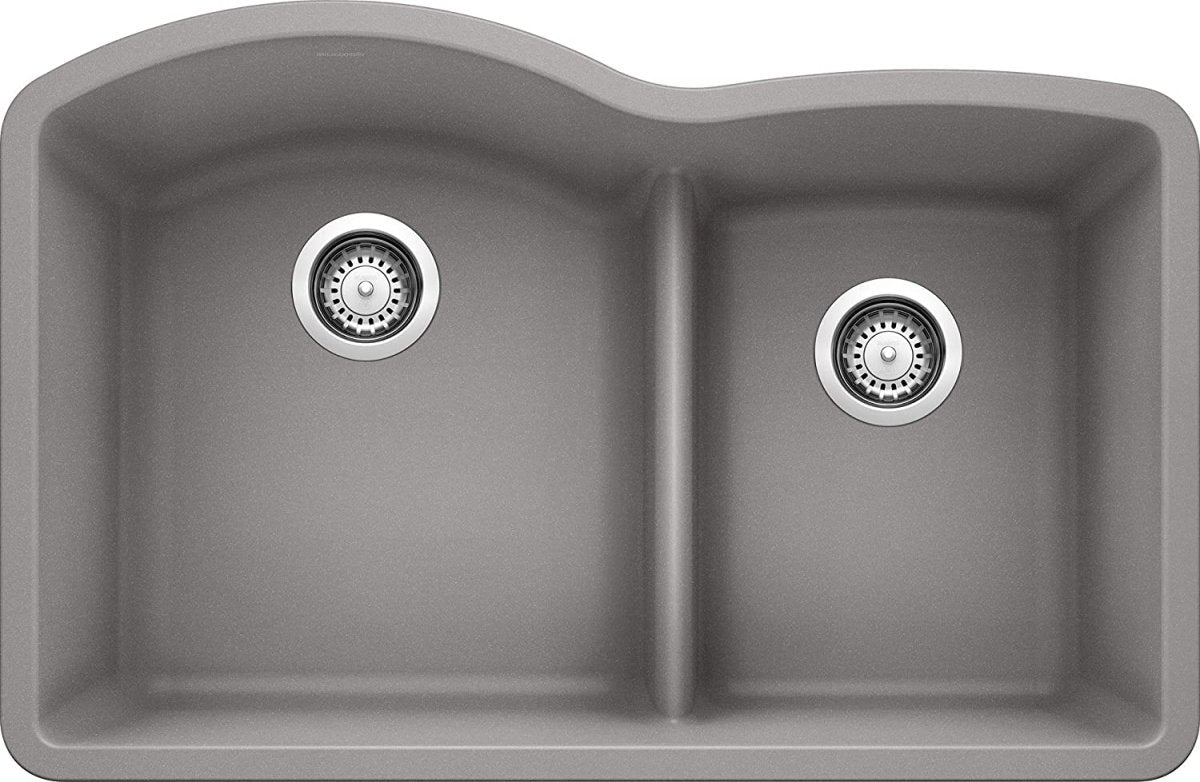 Blanco Diamond 32 Inch 60/40 Double Bowl Undermount Kitchen Sink with Low Divide 60/40 - BUILDMYPLACE