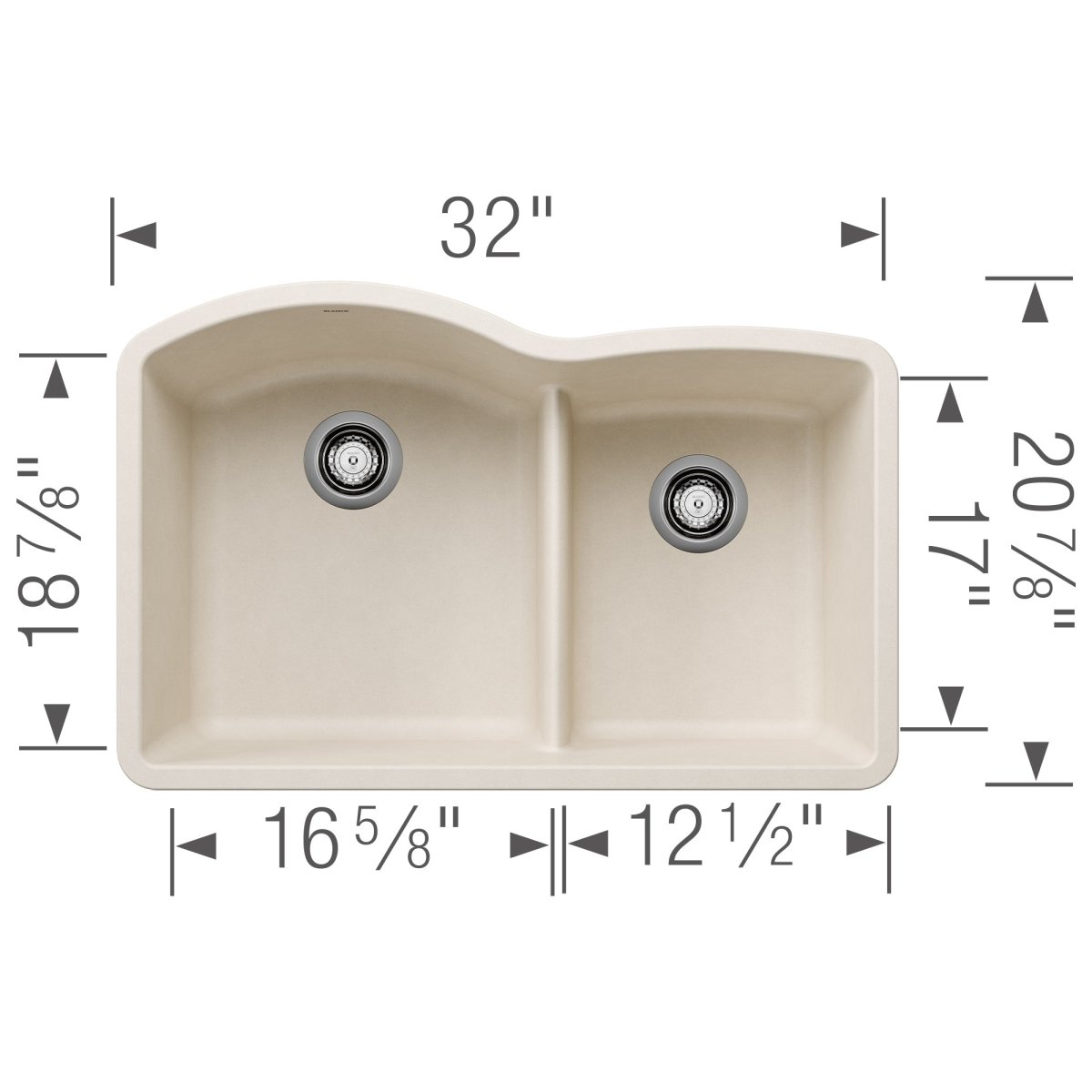 Blanco Diamond 32 Inch 60/40 Double Bowl Undermount Kitchen Sink with Low Divide 60/40 - BUILDMYPLACE