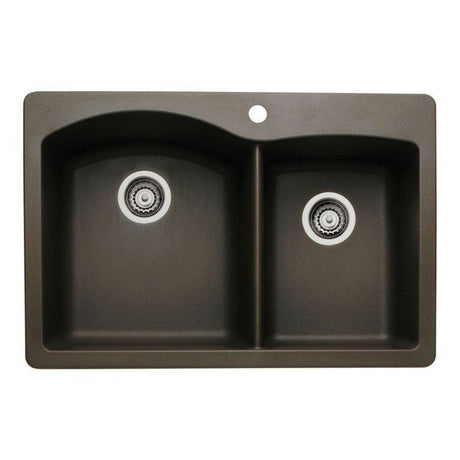 Blanco Diamond 33 Inch Silgranit Dual Mount 1 Hole 60/40 Double Bowl Kitchen Sink - BUILDMYPLACE