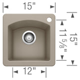 Blanco Diamond Silgranit Drop - In or Undermount Bar Sink, 15" X 15" - BUILDMYPLACE