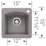 Blanco Diamond Silgranit Drop - In or Undermount Bar Sink, 15" X 15" - BUILDMYPLACE