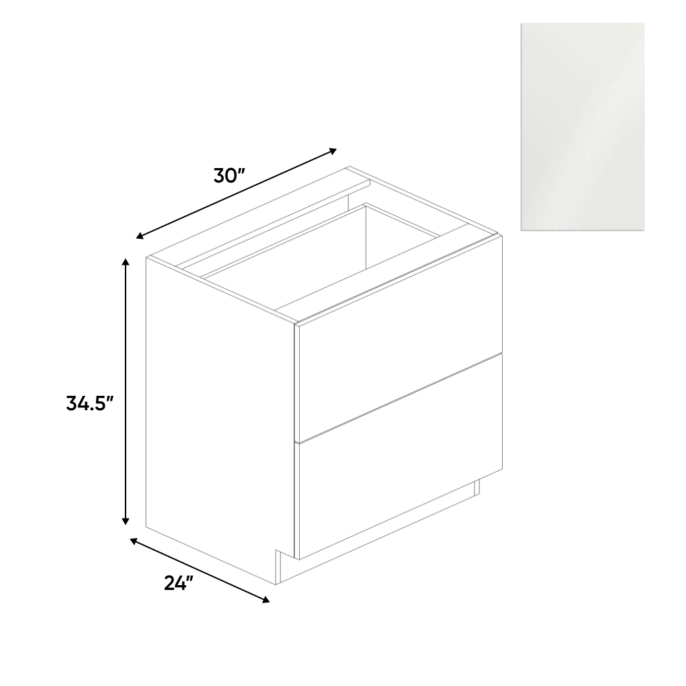 Blanco Gloss - 2 Drawer Base Cabinet - 30"W x 34.5"H x 24"D - Pre Assembled - Frameless Cabinet - BUILDMYPLACE