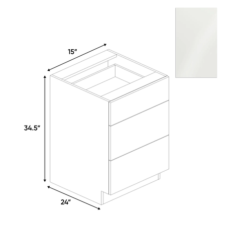 Blanco Gloss - 3 Drawer Base Cabinet - 15"W x 34.5"H x 24"D - Pre Assembled - Frameless Cabinet - BUILDMYPLACE