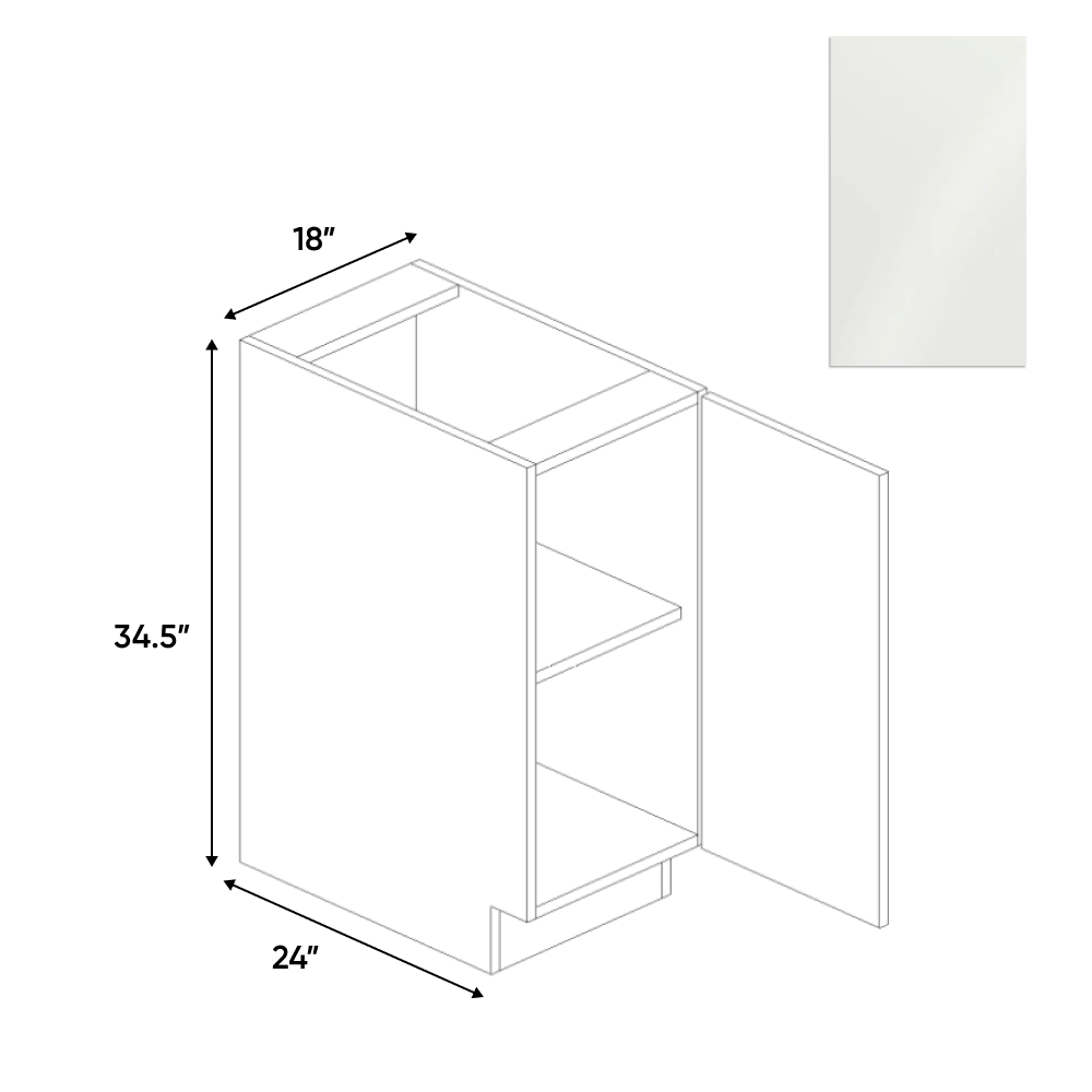 Blanco Gloss - Base Full Height Cabinet - 18"W x 34.5"H x 24"D - Pre Assembled - Frameless Cabinet - BUILDMYPLACE