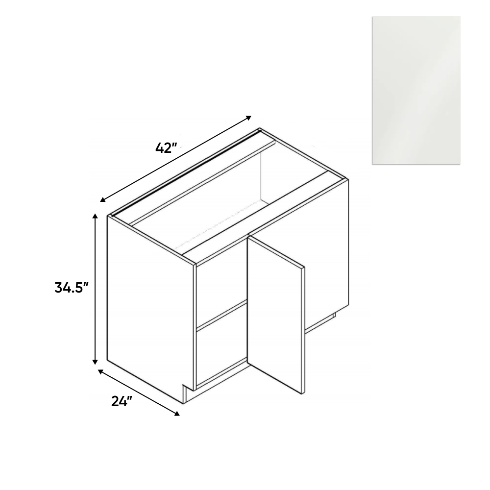 Blanco Gloss - Blind Corner Base Cabinet - 42"W x 34.5"H x 24"D - Pre Assembled - Frameless Cabinet - BUILDMYPLACE