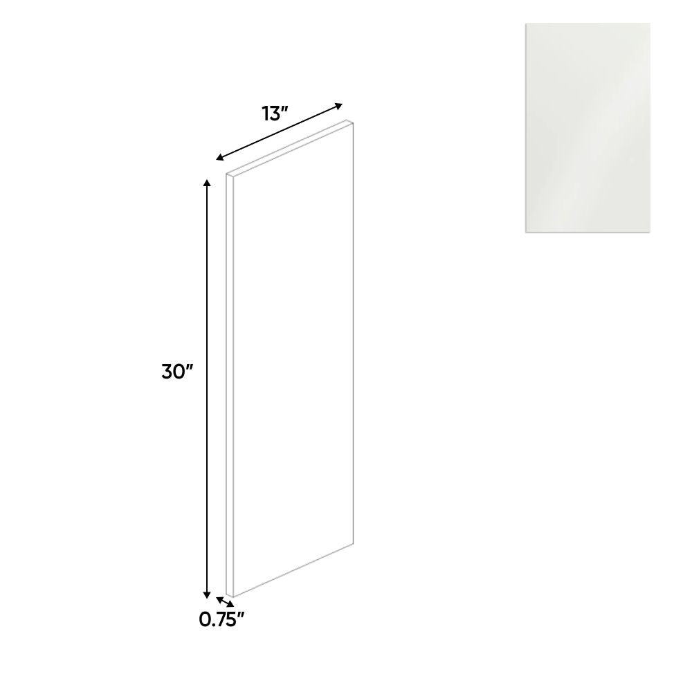 Blanco Gloss - Finished End Wall Panel - 13"W x 30"H x 0.75"D - Pre Assembled - Frameless Cabinet - BUILDMYPLACE