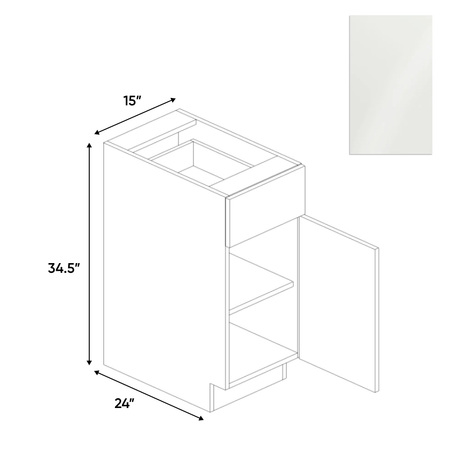 Blanco Gloss - Single Door Base Cabinet - 15"W x 34.5"H x 24"D - Pre Assembled - Frameless Cabinet - BUILDMYPLACE