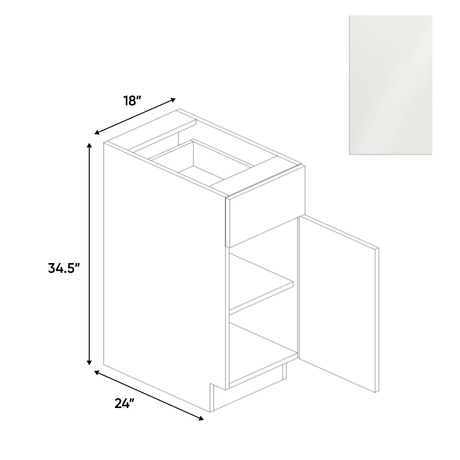 Blanco Gloss - Single Door Base Cabinet - 18"W x 34.5"H x 24"D - Pre Assembled - Frameless Cabinet - BUILDMYPLACE