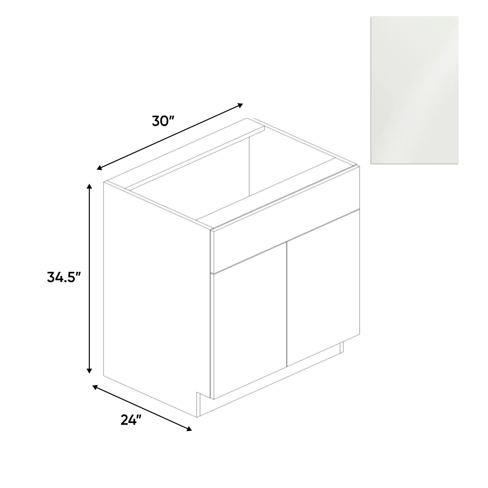 Blanco Gloss - Sink Base Cabinet - 30"W x 34.5"H x 24"D - Pre Assembled - Frameless Cabinet - BUILDMYPLACE