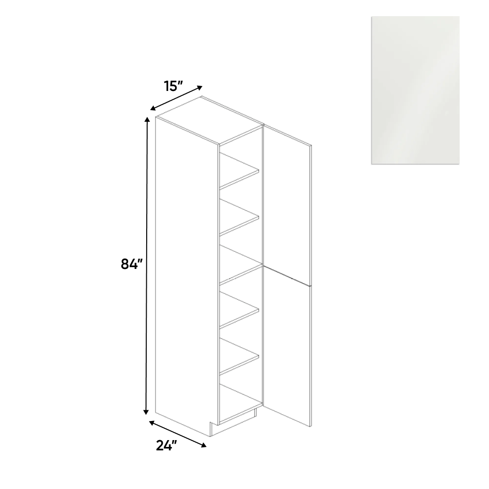 Blanco Gloss - Tall Pantry Cabinet - 15"W x 84"H x 24"D - Pre Assembled - Frameless Cabinet - BUILDMYPLACE