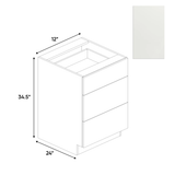 Blanco Matte - 3 Drawer Base Cabinet - 12"W x 34.5"H x 24"D - Pre Assembled - Frameless Cabinet - BUILDMYPLACE