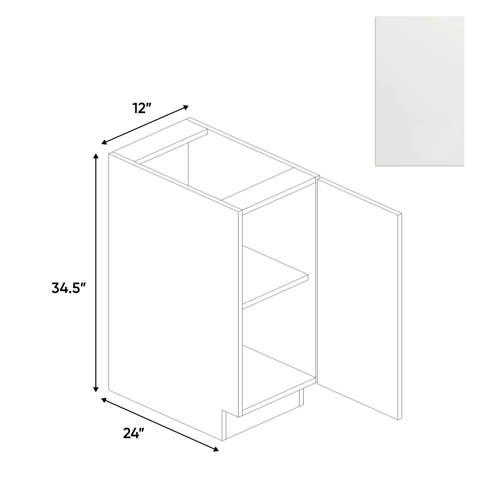 Blanco Matte - Base Full Height Cabinet - 12"W x 34.5"H x 24"D - Pre Assembled - Frameless Cabinet - BUILDMYPLACE