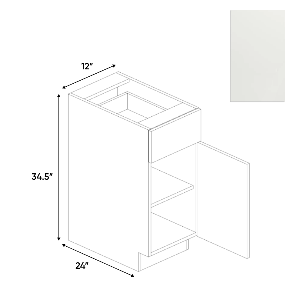 Blanco Matte - Single Door Base Cabinet - 12"W x 34.5"H x 24"D - Pre Assembled - Frameless Cabinet - BUILDMYPLACE