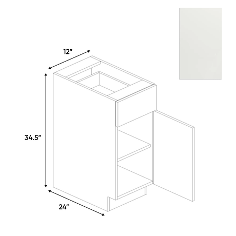 Blanco Matte - Single Door Base Cabinet - 12"W x 34.5"H x 24"D - Pre Assembled - Frameless Cabinet - BUILDMYPLACE