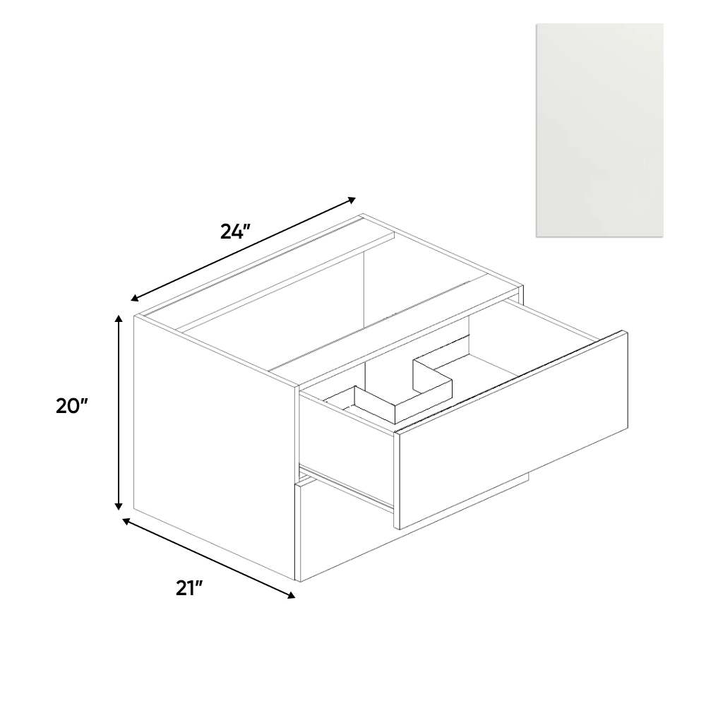 Blanco Matte - Vanity Hanging Drawer Sink Base Cabinet - 24"W x 20"H x 21"D - Pre Assembled - Frameless Cabinet - BUILDMYPLACE